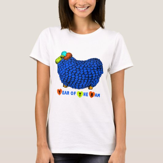 Chinees Nieuwjaar van de Sheep Blue Big Ram T-shirt (Voorkant)
