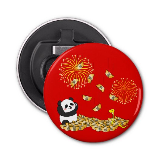 Chinees Nieuwjaar van de Slang 2025 Panda Button Flesopener (Voorkant)