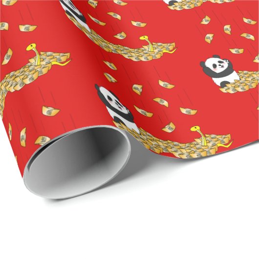 Chinees Nieuwjaar van de Slang 2025 Panda Cadeaupapier (Rol Hoek)