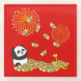 Chinees Nieuwjaar van de Slang 2025 Panda Glazen Onderzetter