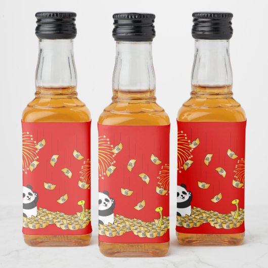 Chinees Nieuwjaar van de Slang 2025 Panda Likeurfles Etiket (Flessen)