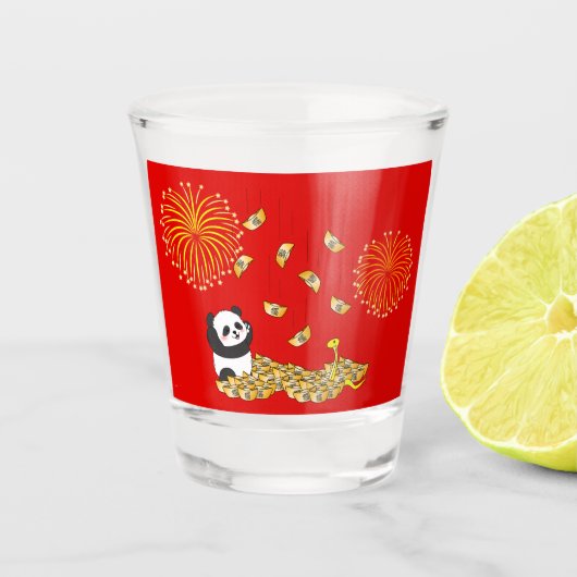 Chinees Nieuwjaar van de Slang 2025 Panda Shot Glas (Voorkant)
