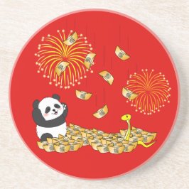 Chinees Nieuwjaar van de Slang 2025 Panda Zandsteen Onderzetter