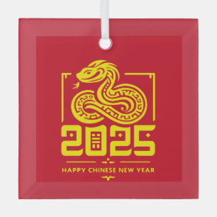 Chinees Nieuwjaar van de Slang 2025 Red Gold Glas Ornament