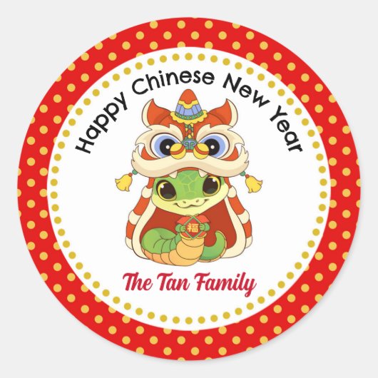 Chinees Nieuwjaar van de Slang Schattige Ronde Sticker (Voorkant)