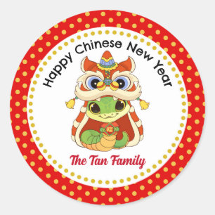 Chinees Nieuwjaar van de Slang Schattige Ronde Sticker
