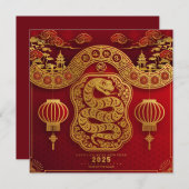 Chinees Nieuwjaar van de Slang Uitnodiging (Voorkant / Achterkant)