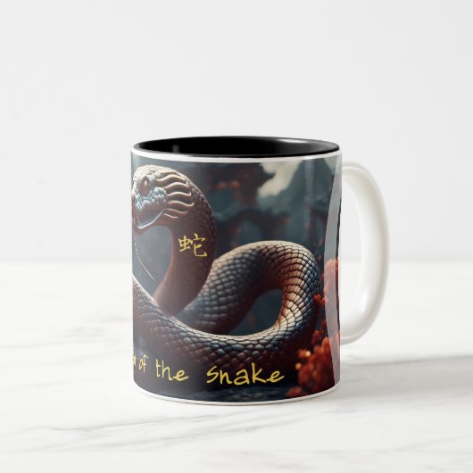 Chinees Nieuwjaar van de Slang Zodiac Verjaardag M Tweekleurige Koffiemok (Voorkant rechts)