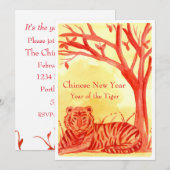 Chinees Nieuwjaar van de Tiger Cat Red Party Kaart (Voorkant / Achterkant)