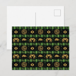Chinees Nieuwjaar van de Tiger Green Pattern Briefkaart