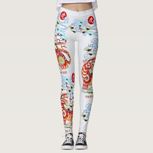 Chinees nieuwjaar van de Tiger Papercut Bold Leggings (Voorkant)