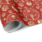 Chinees nieuwjaar van de tijger 2022 - Rood en gou Cadeaupapier (Rol Hoek)