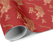 Chinees nieuwjaar van de tijger 2022 - Rood en gou Cadeaupapier (Rol Hoek)