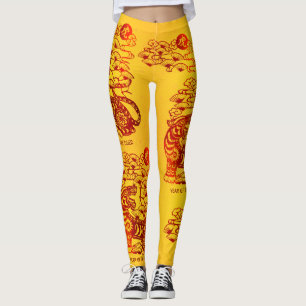 Chinees nieuwjaar van de Tijgerrode Folie Geel Leggings