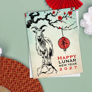 Chinees Nieuwjaar van de Vuurgeit 2027 Feestdagenkaart