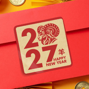 Chinees Nieuwjaar van de Vuurgeit 2027 Vierkante Sticker