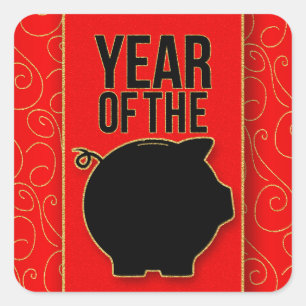 Chinees nieuwjaar van de zwarte roodbruin vierkante sticker