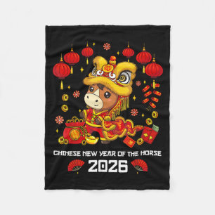 Chinees Nieuwjaar van het Paard 2026 Cute Leeuwend Fleece Deken