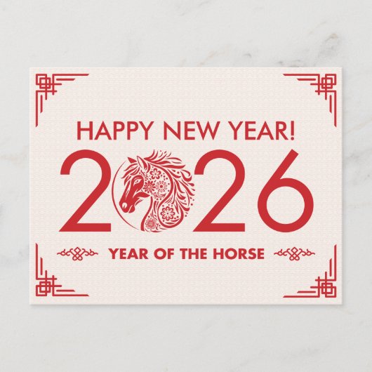Chinees Nieuwjaar van het Paard 2026 Feestdagenkaart (Voorkant)