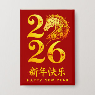 Chinees Nieuwjaar van het Paard 2026. Gelukkig Nie Button