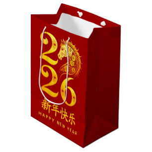 Chinees Nieuwjaar van het Paard 2026. Gelukkig Nie Medium Cadeauzakje
