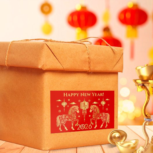 Chinees Nieuwjaar van het Paard 2026 Rechthoekige Sticker
