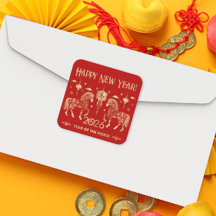 Chinees Nieuwjaar van het Paard 2026 Vierkante Sticker