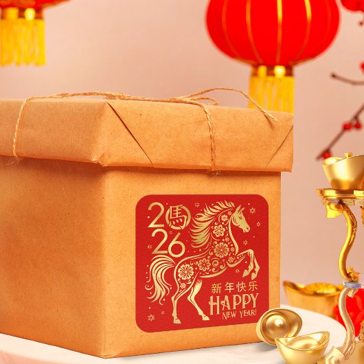 Chinees Nieuwjaar van het Paard 2026 Vierkante Sticker