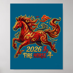 Chinees Nieuwjaar van het Paard 2026 Vuur Paard Ch Poster