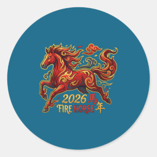 Chinees Nieuwjaar van het Paard 2026 Vuur Paard Ch Ronde Sticker