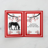 Chinees Nieuwjaar van het paard en de rode bloemen Feestdagen Kaart (Binnen)