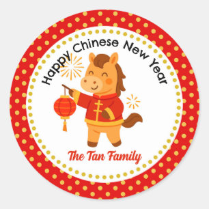 Chinees Nieuwjaar van het Paard Schattig Ronde Sticker