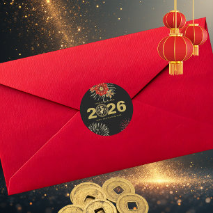 Chinees Nieuwjaar van het Paard Zwart Goud Ronde Sticker