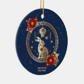 Chinees nieuwjaar van konijn 2023 Blue Gold Floral Keramisch Ornament (Rechts)