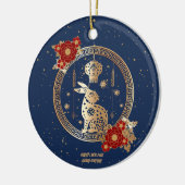 Chinees nieuwjaar van konijn 2023 Blue Gold Floral Keramisch Ornament (Links)