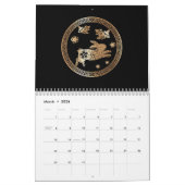 Chinees nieuwjaar van konijn 2023 zwarte goudbloem kalender (Mar 2026)