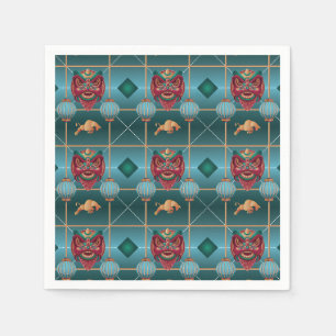 Chinees Nieuwjaar van Os - Green Check Pattern Servet