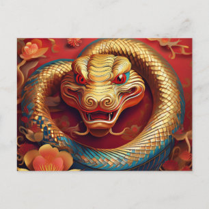 Chinees Nieuwjaar van Snake Gold Blue Red Feestdagenkaart