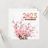 Chinees Nieuwjaar van Snake Gold Pink Floral Kaart (Voorkant / Achterkant in situ)