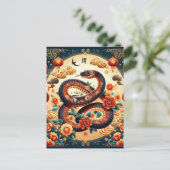 Chinees Nieuwjaar van Snake Gold Red Ornament Briefkaart (Staand voorkant)