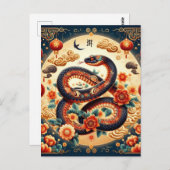 Chinees Nieuwjaar van Snake Gold Red Ornament Briefkaart (Voorkant / Achterkant)