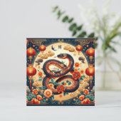 Chinees Nieuwjaar van Snake Gold Red Ornament Kaart (Staand voorkant)