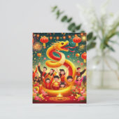 Chinees Nieuwjaar van Snake Party Red Gold Feestdagenkaart (Staand voorkant)