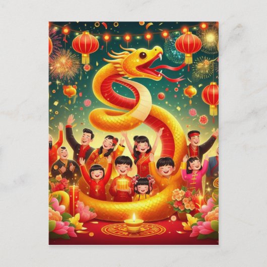 Chinees Nieuwjaar van Snake Party Red Gold Feestdagenkaart (Voorkant)