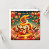 Chinees Nieuwjaar van Snake Party Red Gold Kaart (Voorkant / Achterkant in situ)