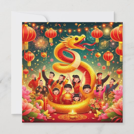 Chinees Nieuwjaar van Snake Party Red Gold Kaart (Voorkant)