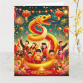 Chinees Nieuwjaar van Snake Party Red Gold Kaart (Gele Bloem)