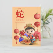 Chinees Nieuwjaar van Snake Red Black White Feestdagenkaart (Staand voorkant)