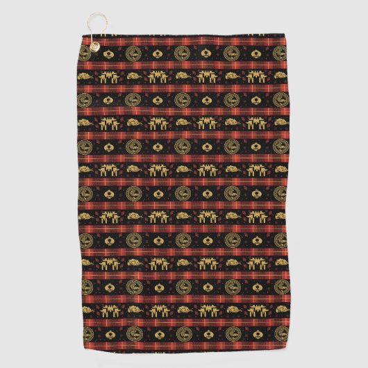 Chinees Nieuwjaar van Tiger Red Check Pattern Golfhanddoek (Voorkant)