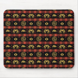 Chinees Nieuwjaar van Tiger Red Check Pattern Muismat